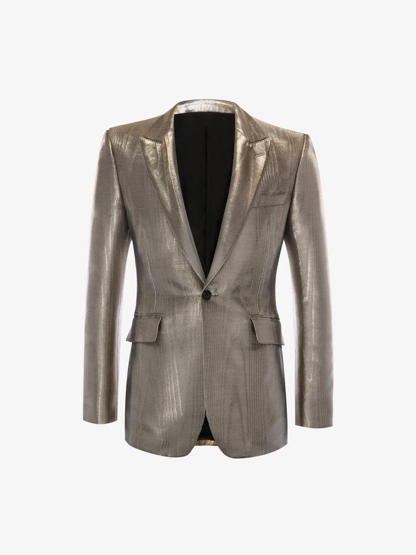 Chaquetas Alexander McQueen Metallic Moiré Tuxedo Hombre - Plateados - Mexico 987-JXEKSD